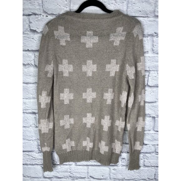PRESS MOHAIR TISSUE Women's Tan Cross Lightweight Crew Neck Sweater Medium - Picture 5 of 5